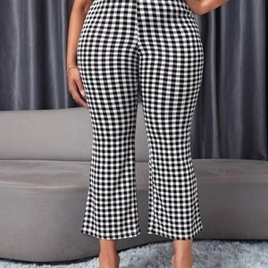High Waist Gingham Flare Leg Pants